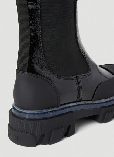 GANNI Patent Knee High Chelsea Boots Black gan0253091