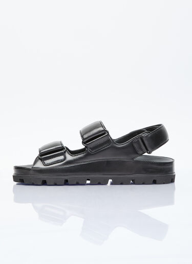 Prada Logo Plaque Leather Sandals Black pra0256020