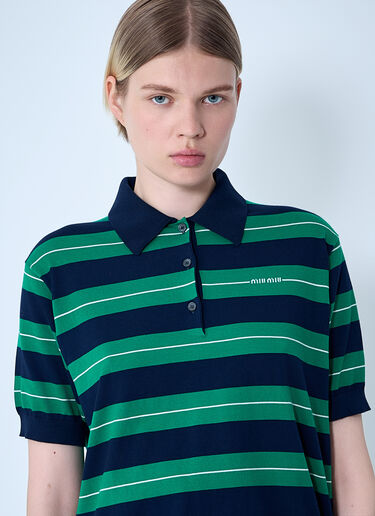 Striped Logo Motif Polo Shirt Miu Miu Striped Logo Motif Polo Shirt Blue miu0261003