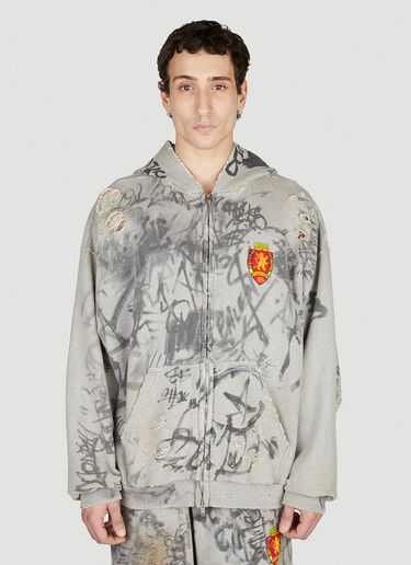 Balenciaga Scribbled Zip Up Hooded Sweatshirt Grey bal0152055