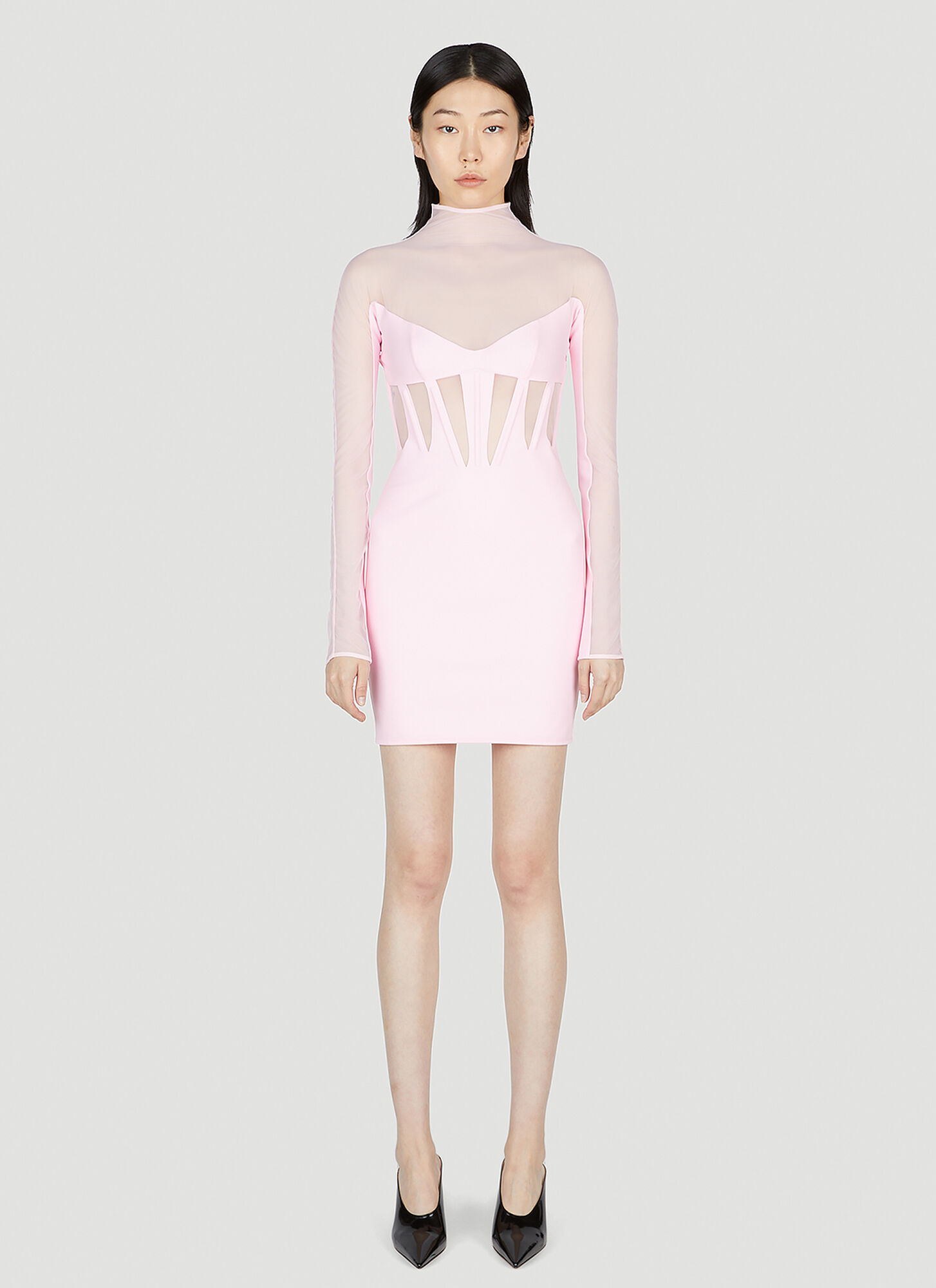 Mugler Sheer-panelled Corset Minidress In Pink