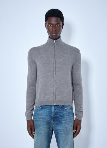 LN-CC® - Acne Studios: Zip-Up Bow Logo Cardigan - Grey Acne Studios Zip-Up Bow Logo Cardigan Grey acn0165039