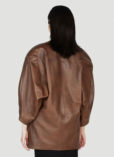Saint Laurent Oversized Leather Blazer Brown sla0253039