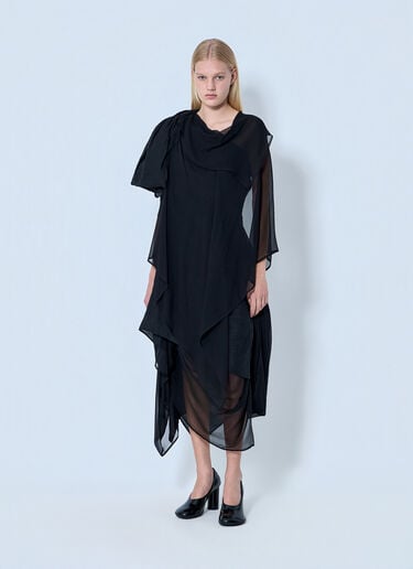 LN-CC® - Yohji Yamamoto: Asymmetric Layered Dress - Black Yohji Yamamoto Asymmetric Layered Dress Black yoy0264003
