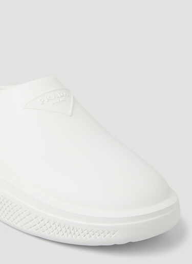 Prada Logo Embossed Foam Mules White pra0149040
