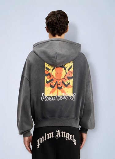 Palm Angels Palm Leaf Loose Zip Hoodie Grey pma0164035