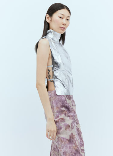 Dries Van Noten メタリックコーティングレザーベスト シルバー dvn0254012
