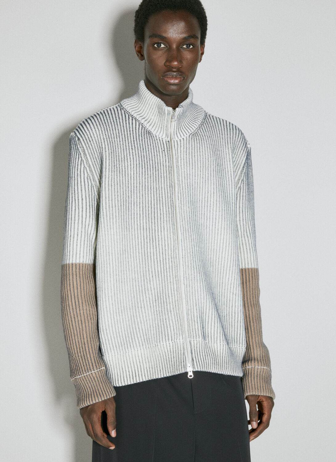 Mm6 Maison Margiela Zip-up Stripe Sweatshirt In Grey