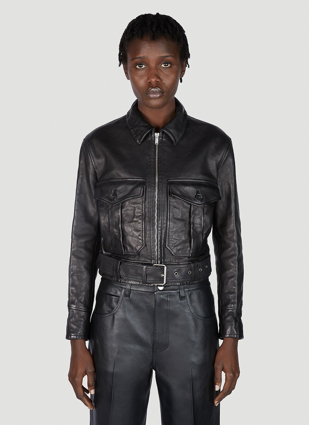 Saint laurent leather jacket with patches cheap