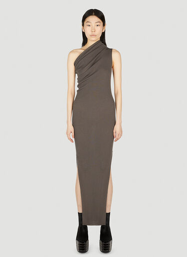 Rick Owens Asymmetric One Shoulder Maxi Dress Grey ric0251039