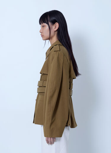 LN-CC® - GANNI: Workwear Canvas Short Peplum Jacket - Khaki GANNI Workwear Canvas Short Peplum Jacket Khaki gan0265016