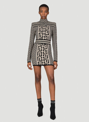 Monogram Knit Mini Dress Balmain Monogram Knit Mini Dress Black bln0253012