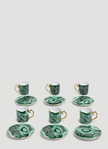 L'Objet Set of Six Malachite Espresso Cup and Saucer Green wps0644149