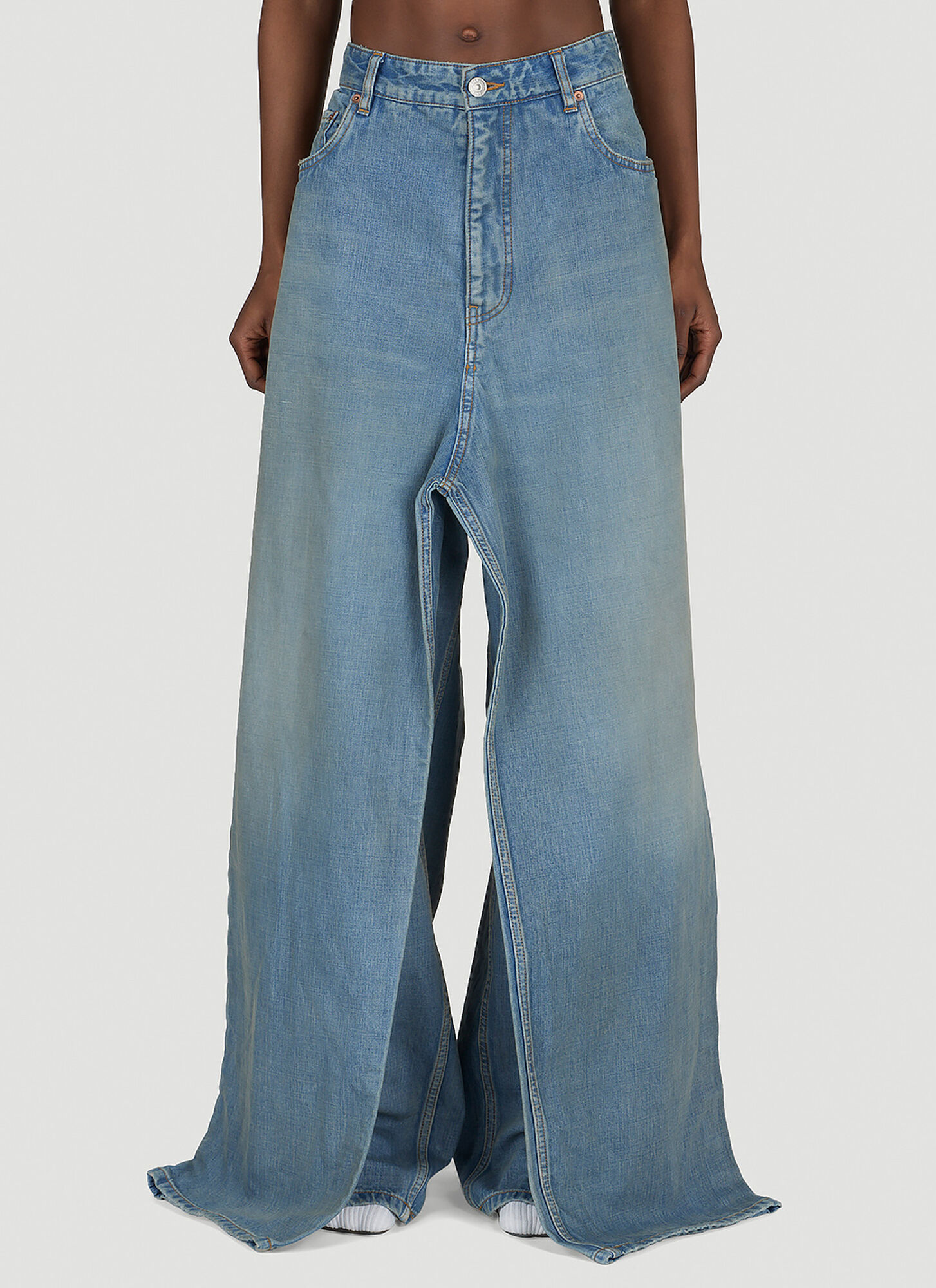 Shop Balenciaga Double-front Draped Denim Jeans