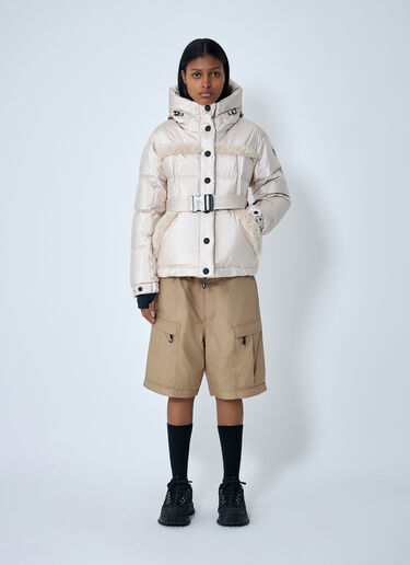 Belted Down Jacket With Faux Fur Trim Moncler Grenoble Belted Down Jacket With Faux Fur Trim Beige mog0262004