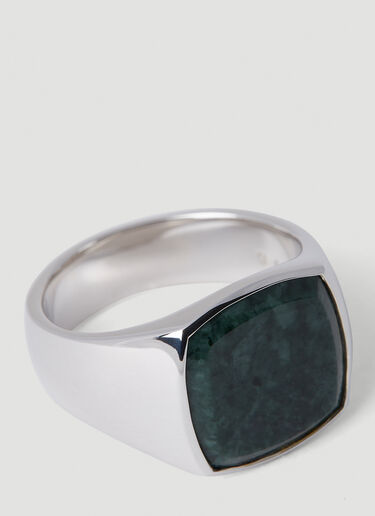 Tom Wood Cushion Green Marble Signet Ring Silver tmw0351007