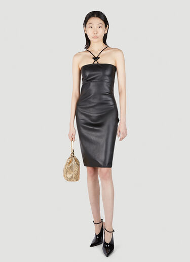 Prada Logo Plaque Halter Leather Dress Black pra0252004