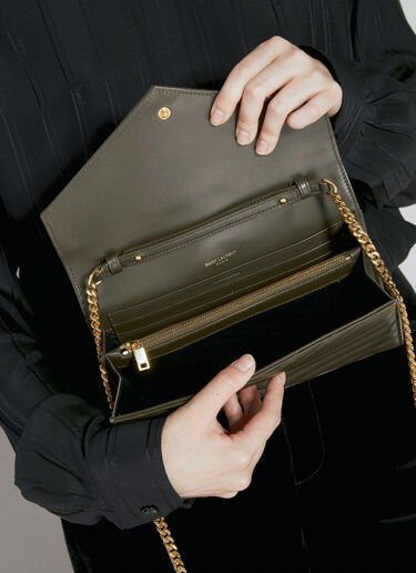 Saint Laurent Cassandre Matelassé Chain Wallet Khaki sla0253116