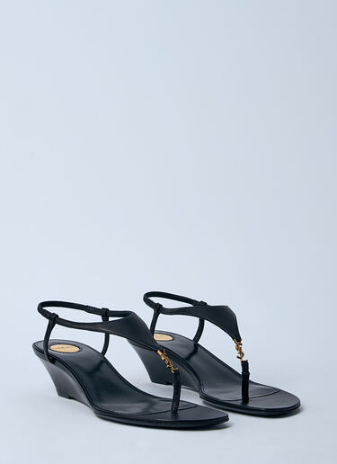Logo Motif Wedge Sandals Saint Laurent Logo Motif Wedge Sandals Black sla0260033