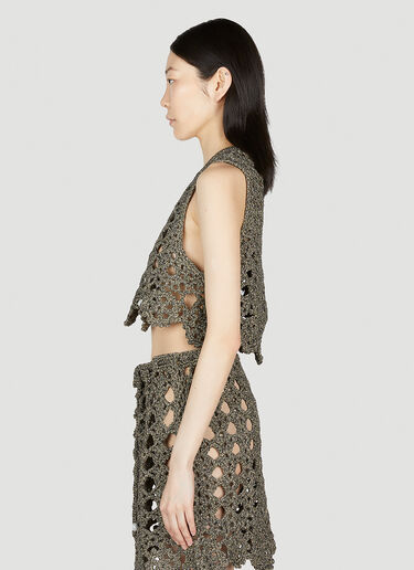 GANNI Crochet V- Neck Top Brown gan0253094
