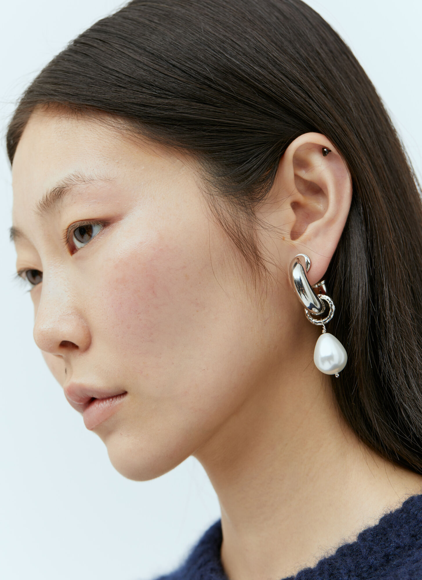 Shop Gucci Pearl Charm Single Earring In Silver