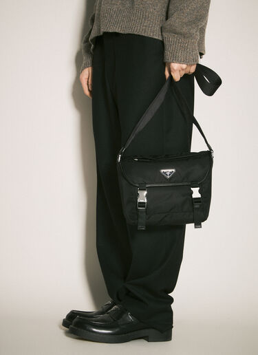 Prada Re-Nylon and Saffiano Leather Shoulder Bag Black pra0159012