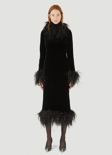 Saint Laurent Feather-Trimmed Velvet Dress Black sla0244003