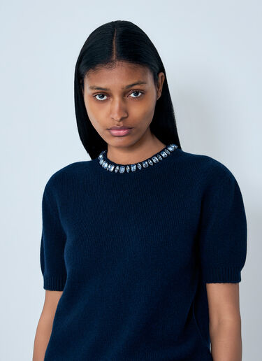 Prada Wool and Cashmere Crew-Neck Sweater Blue pra0263005