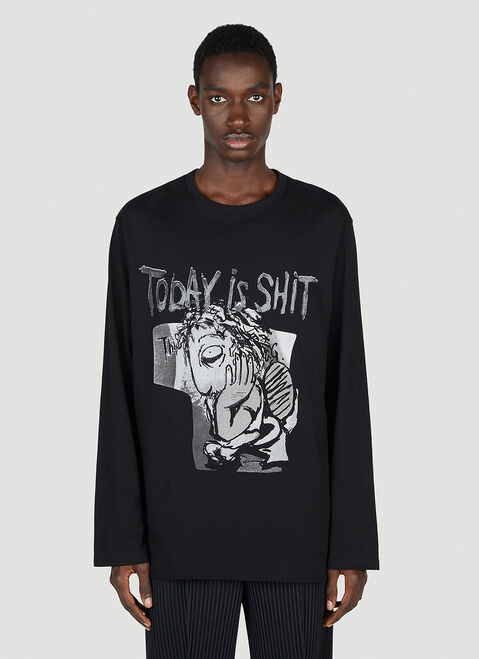 Yohji Yamamoto グラフィックプリント ロングスリーブTシャツ ブラック yoy0154012