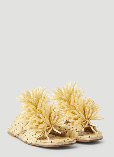 Dries Van Noten Fringe Embellished Raffia Slides Beige dvn0255001