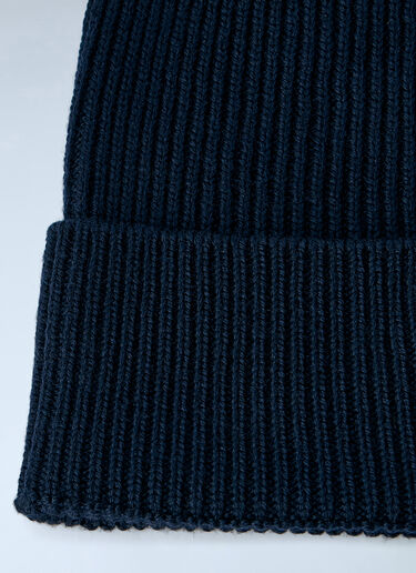 LN-CC® - Moncler: Ribbed Knit Beanie with Logo Patch - Navy Moncler Ribbed Knit Beanie with Logo Patch Navy mon0166048