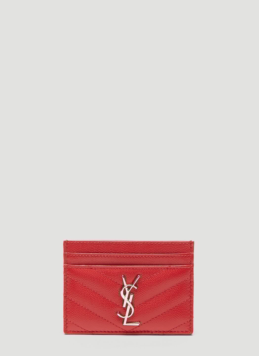 Saint Laurent Monogram Grain de Poudre Matelass Card Case in Red
