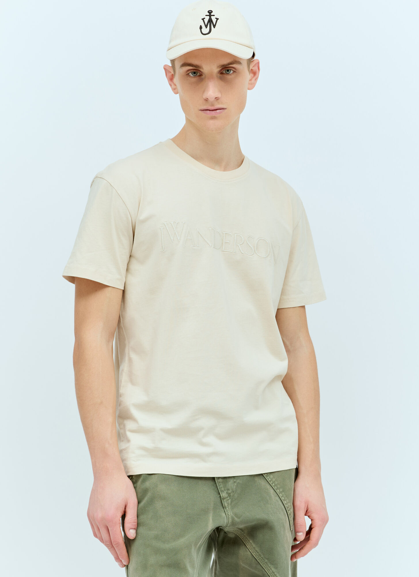 Shop Jw Anderson Logo Embroidery T-shirt In Beige
