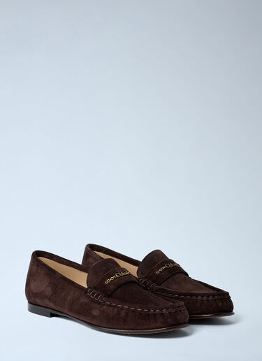 Chloé Suede Logo Motif Loafers Brown chl0262029