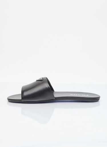 Prada Logo Plaque Leather Slides Black pra0256024