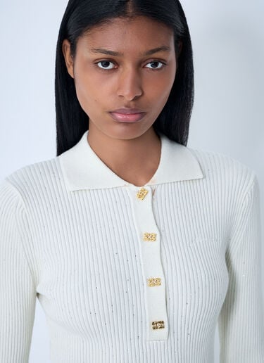 GANNI Sequin Polo Sweater Cream gan0263012
