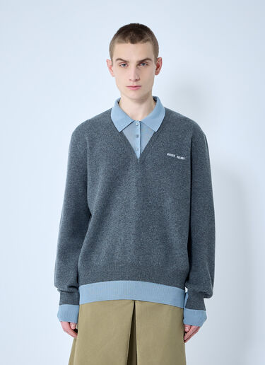 Miu Miu Logo Motif Knit Polo Sweater Blue miu0360007