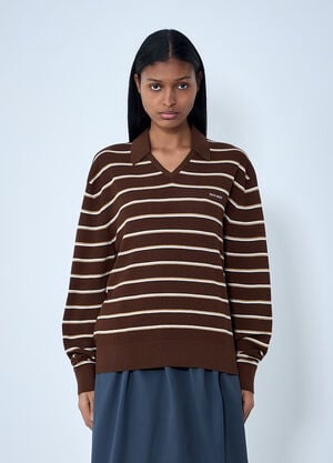 Miu Miu Striped Knit Polo Sweater Brown miu0264012