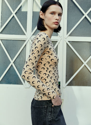 Marine Serre Regenerated Moon Long Sleeve Top Beige mrs0254015