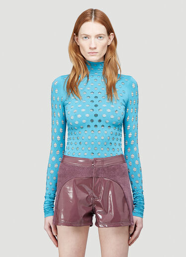 Maisie Wilen Knitted Perforated Turtleneck Top Blue mwn0244001