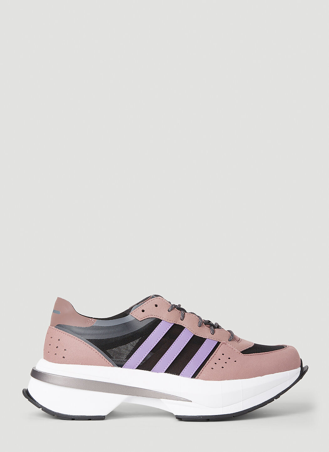 Grey adidas trainers clearance with pink stripes