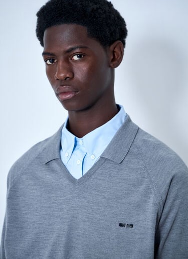 Miu Miu V-Neck Knit Sweater Grey miu0164036