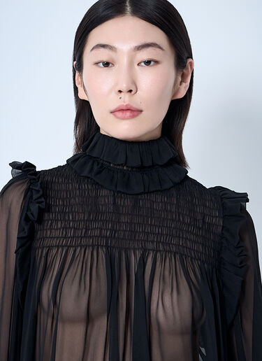 Saint Laurent Ruffled Silk Blouse Black sla0259012