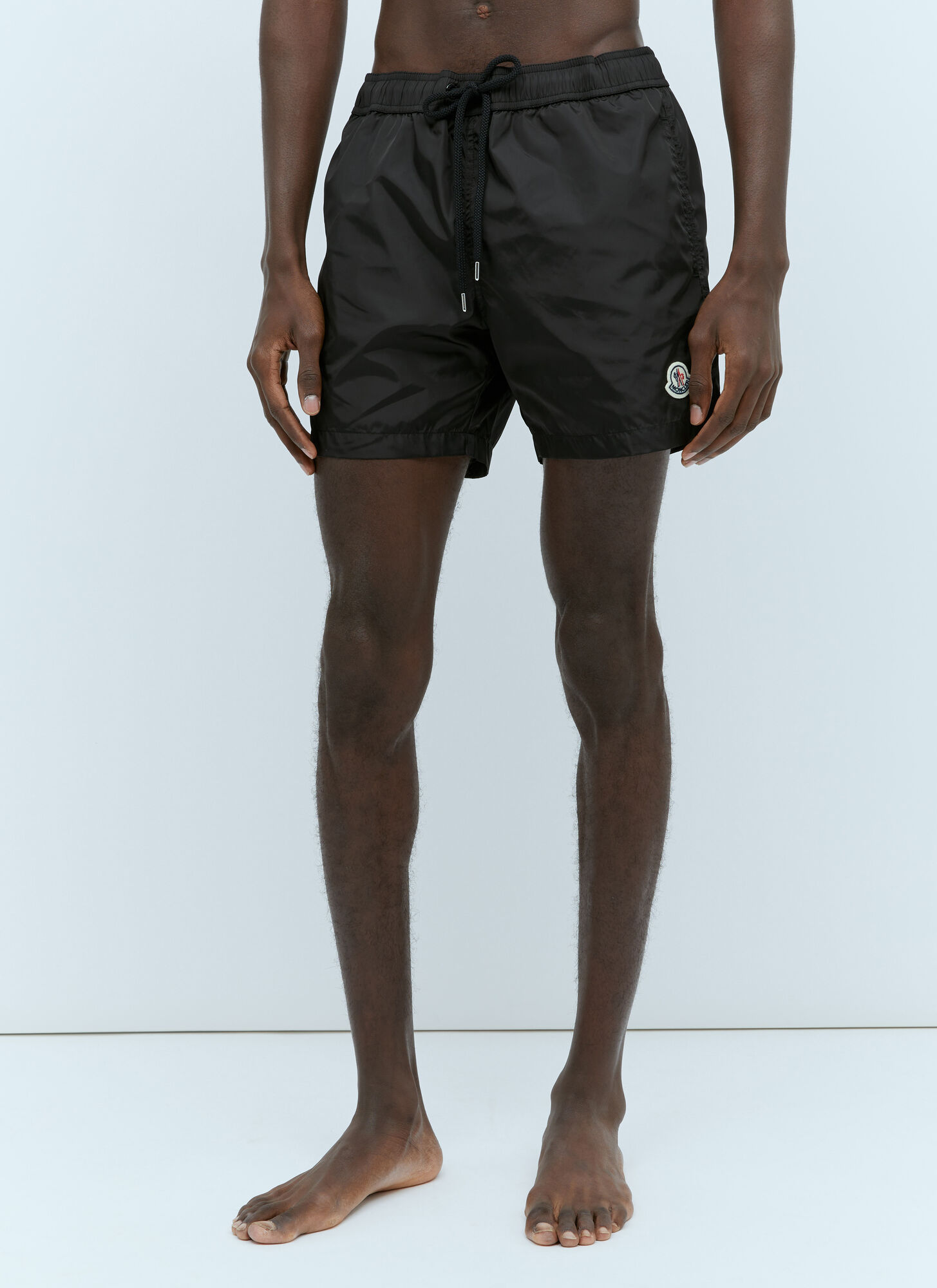 Moncler Logo Patch Detail Elastic Waist Swim Shorts In Black
