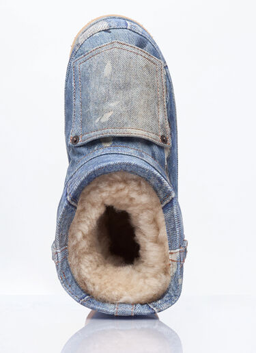 Acne Studios Denim-Print Leather Boots Blue acn0258016