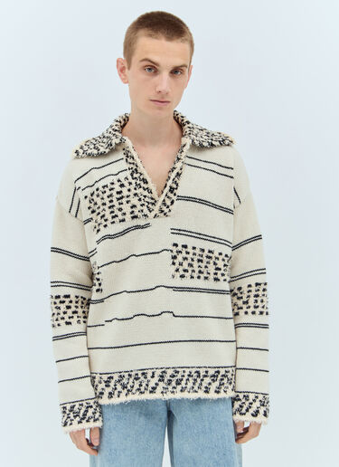 Bottega Veneta Contrast Pattern Knit Sweater Cream bov0157008