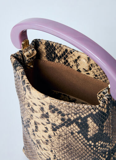 Dries Van Noten Matte Snakeskin Print Leather Handbag Beige dvn0259006
