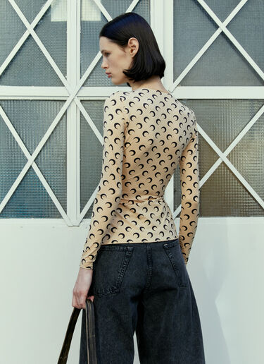 Marine Serre Regenerated Moon Long Sleeve Top Beige mrs0254015