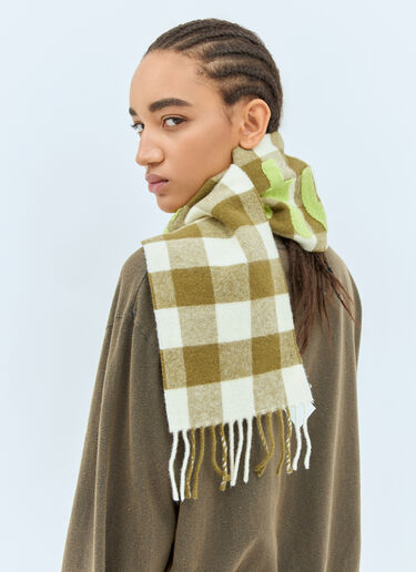 Acne Studios Narrow Check Logo Scarf Green acn0258021