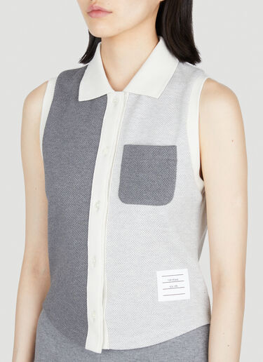 Colour Block Sleeveless Polo Shirt Thom Browne Colour Block Sleeveless Polo Shirt Grey thb0253009
